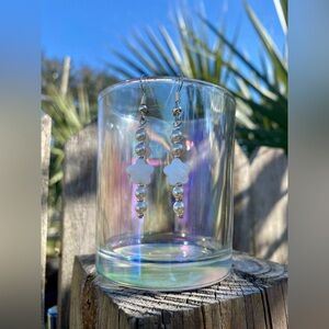 Handmade White Flower Mother of Pearl & Faux pearl Earrings